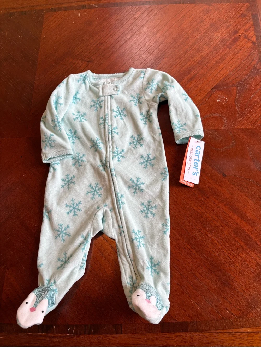 NWT Carter's Lavender One-Piece and Mint Snowflake Footie Set with Socks TR176